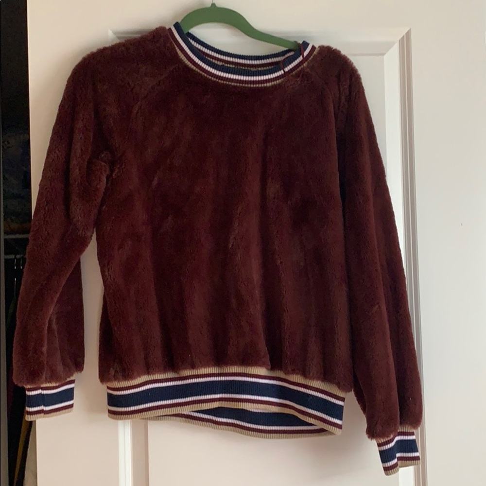 Zara Maroon Fuzzy Crewneck Sweater
